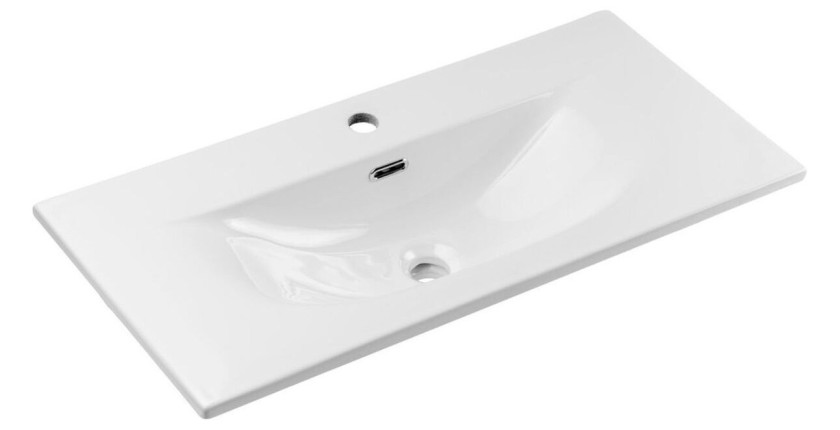 Ensemble VANO cachemire et blanc 80cm : meuble sous vasque à tiroirs rainuré verticalement + vasque encastrée blanche