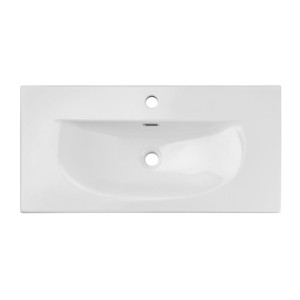 Ensemble VANO cachemire et blanc 80cm : meuble sous vasque à placards rainuré verticalement + vasque encastrée blanche