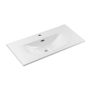 Ensemble VANO cachemire et blanc 80cm : meuble sous vasque à placards rainuré verticalement + vasque encastrée blanche