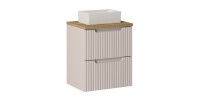 Ensemble VANO cachemire et chêne 50cm : meuble sous vasque à tiroirs + plan pour vasque + vasque à poser rectangulaire
