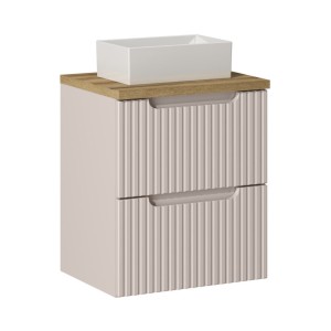 Ensemble VANO cachemire et chêne 50cm : meuble sous vasque, plan pour vasque et vasque à poser rectangulaire