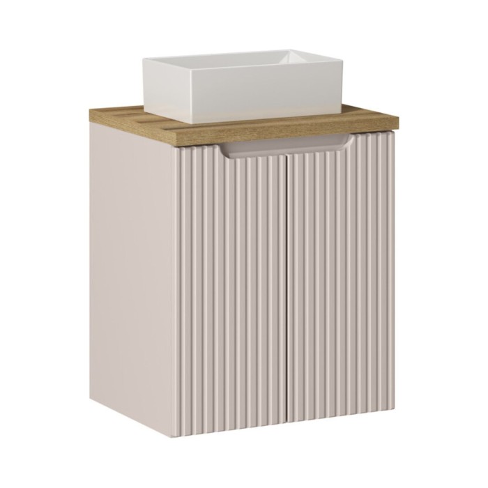 Conjunto VANO cachemira y roble 50cm: mueble bajo lavabo con armarios + encimera para lavabo + lavabo rectangular sobre encimera