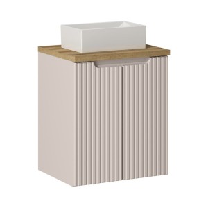 Ensemble VANO cachemire et chêne 50cm : meuble sous vasque, plan pour vasque et vasque à poser rectangulaire