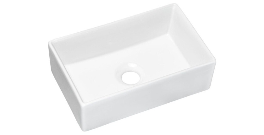 Ensemble VANO cachemire et chêne 50cm : meuble sous vasque à placards + plan pour vasque + vasque à poser rectangulaire