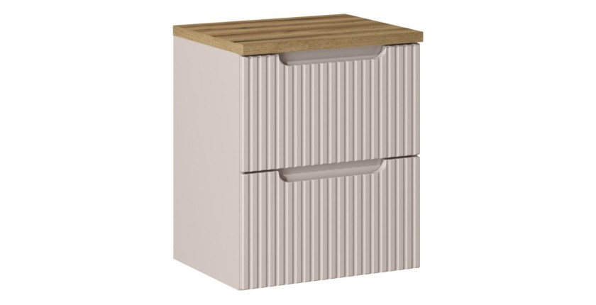 Ensemble VANO cachemire et chêne 50cm : meuble sous vasque à tiroirs et plan pour vasque