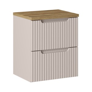 Ensemble VANO cachemire et chêne 50cm : meuble sous vasque à tiroirs et plan pour vasque