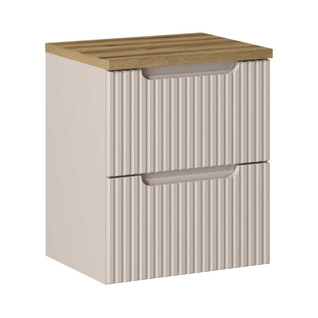 Ensemble VANO cachemire et chêne 50cm : meuble sous vasque à tiroirs et plan pour vasque