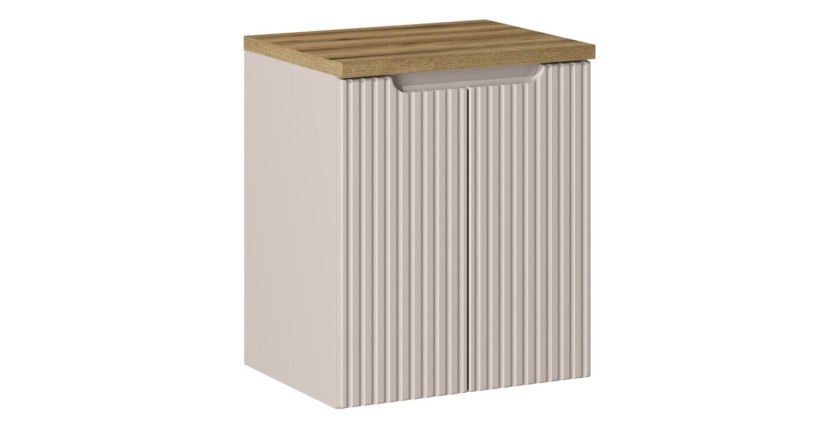 Ensemble VANO cachemire et chêne 50cm : meuble sous vasque à placards et plan pour vasque