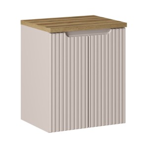 Ensemble VANO cachemire et chêne 50cm : meuble sous vasque à placards et plan pour vasque