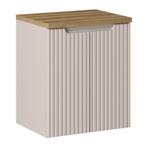 Ensemble VANO cachemire et chêne 50cm : meuble sous vasque à placards et plan pour vasque