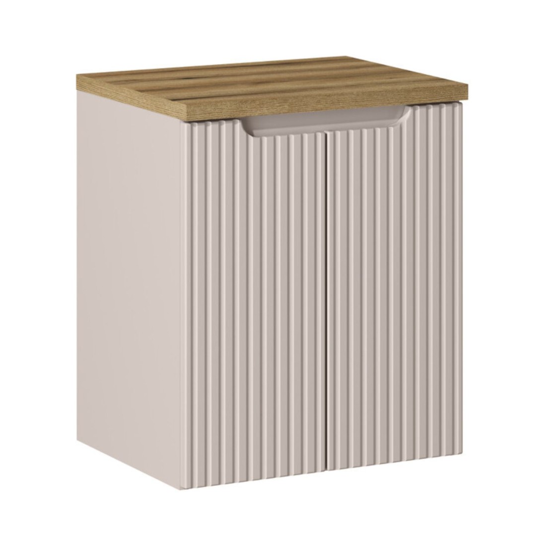 Ensemble VANO cachemire et chêne 50cm : meuble sous vasque à placards et plan pour vasque