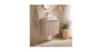 Ensemble VANO cachemire mat 50cm : meuble sous vasque à placards + plan pour vasque + vasque à poser rectangulaire blanche