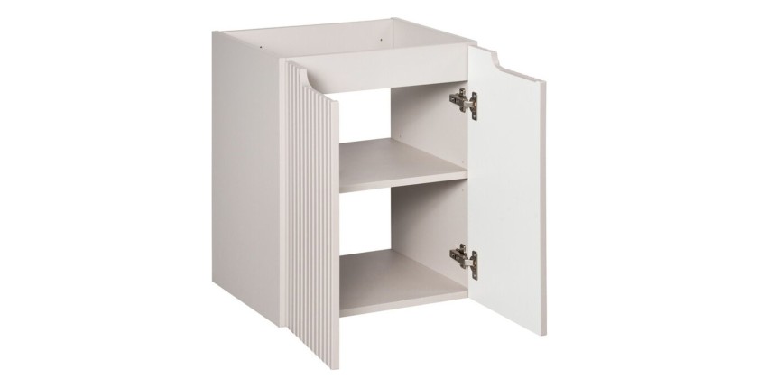 Ensemble VANO cachemire mat 50cm : meuble sous vasque à placards + plan pour vasque + vasque à poser rectangulaire blanche