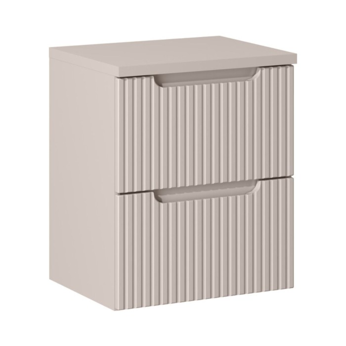 Set da bagno VANO cashmere opaco 50cm: mobile sottolavabo con cassetti scanalati verticalmente + piano per lavabo