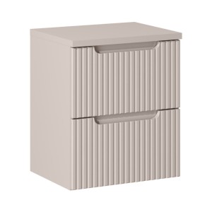 Ensemble de salle de bain VANO cachemire mat 50cm : meuble sous vasque à tiroirs rainuré verticalement + plan pour vasque