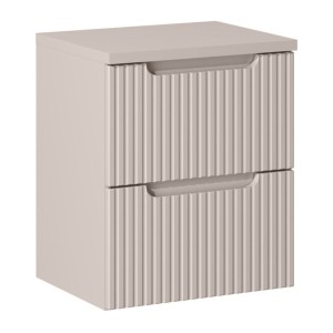 Ensemble de salle de bain VANO cachemire mat 50cm : meuble sous vasque à tiroirs rainuré verticalement + plan pour vasque