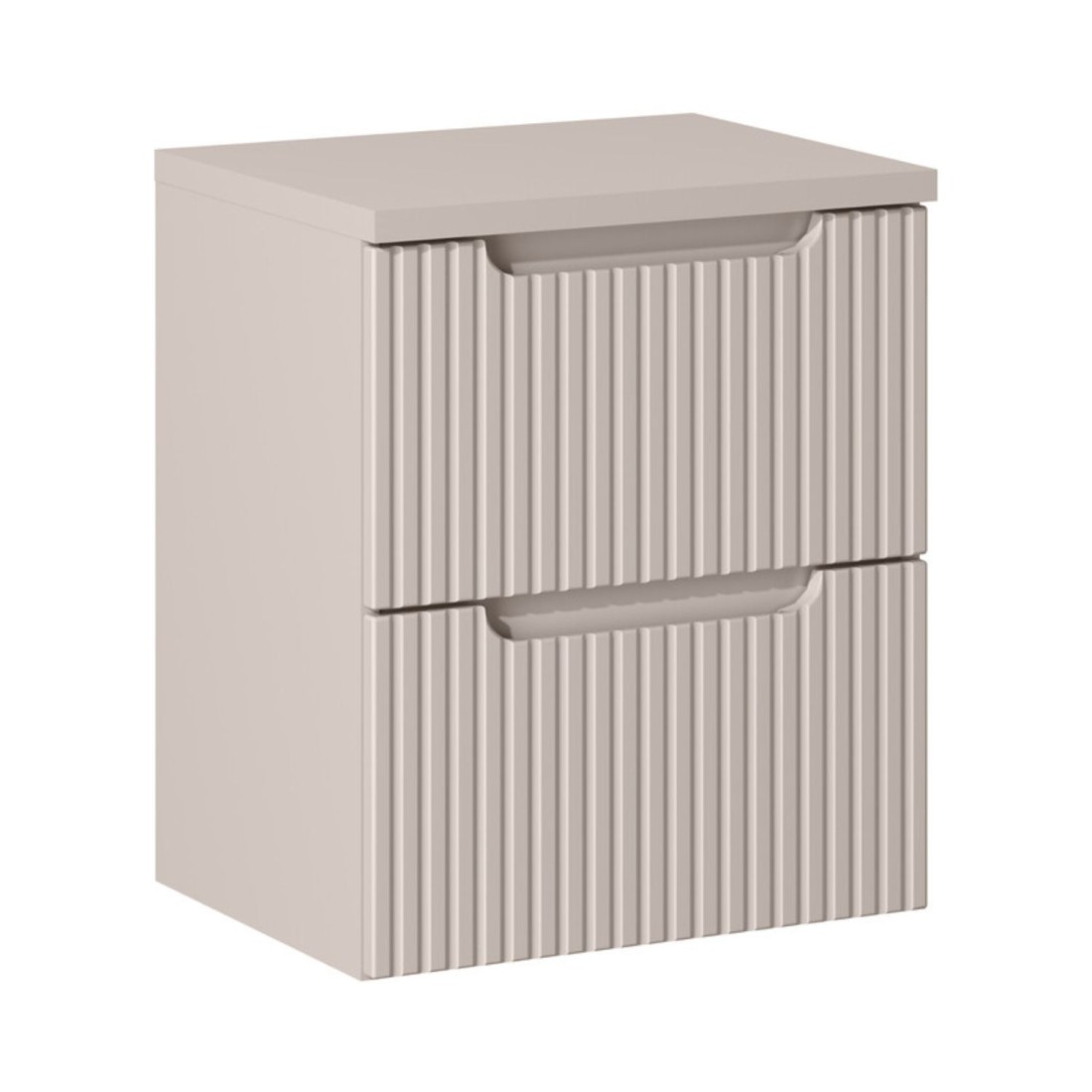 Ensemble de salle de bain VANO cachemire mat 50cm : meuble sous vasque à tiroirs rainuré verticalement + plan pour vasque