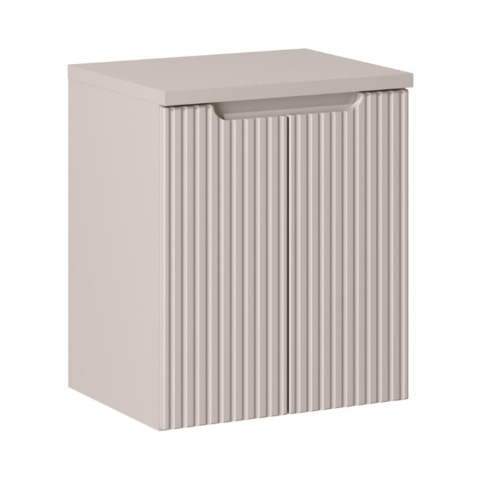 Set da bagno VANO cachemire opaco 50cm: mobile sotto lavabo con ante scanalate verticalmente + piano per lavabo