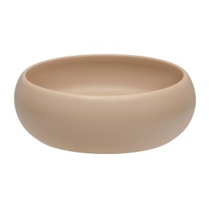 Ensemble VANO cachemire et blanc 50cm : meuble sous vasque à tiroirs + plan pour vasque + vasque ronde cappuccino à poser