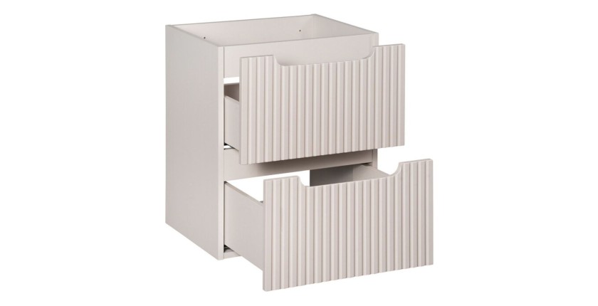 Ensemble VANO cachemire et blanc 50cm : meuble sous vasque à tiroirs + plan pour vasque + vasque ronde cappuccino à poser