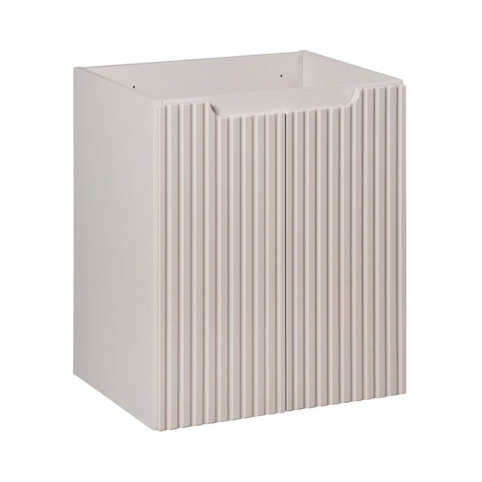 Insieme VANO cachemire e bianco 50cm: mobile sottolavabo con armadietti + piano per lavabo + lavabo rotondo cappuccino da appogg