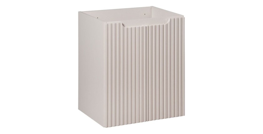 Ensemble VANO cachemire et blanc 50cm : meuble sous vasque à placards + plan pour vasque + vasque ronde cappuccino à poser