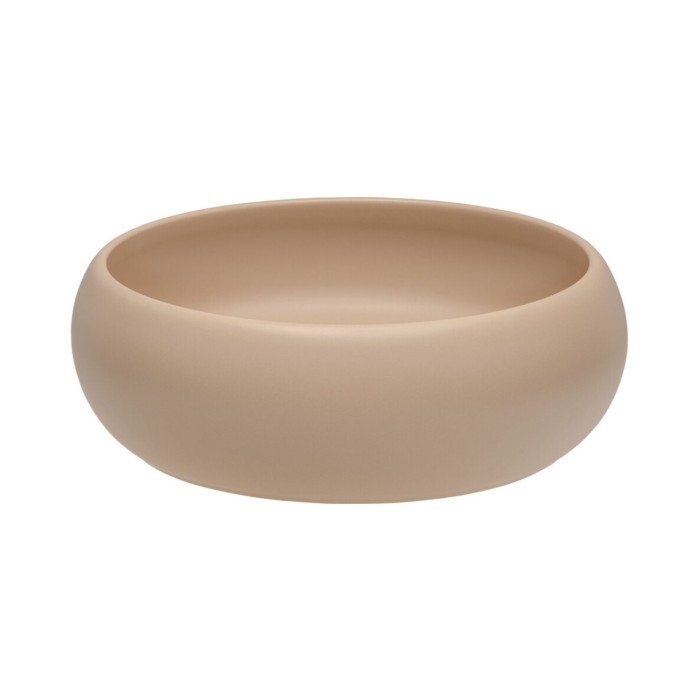 Insieme VANO cachemire e bianco 50cm: mobile sottolavabo con armadietti + piano per lavabo + lavabo rotondo cappuccino da appogg