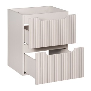 Ensemble VANO cachemire et blanc 50cm : meuble sous vasque à tiroirs rainuré verticalement + plan pour vasque blanc mat