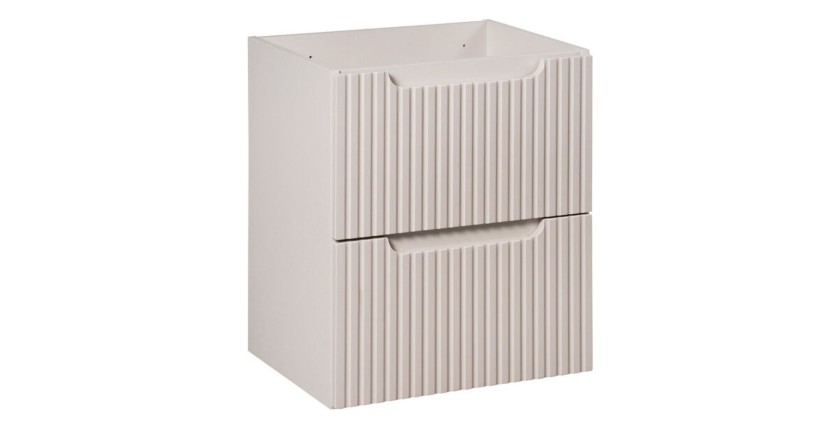 Ensemble VANO cachemire et blanc 50cm : meuble sous vasque à tiroirs rainuré verticalement + plan pour vasque blanc mat