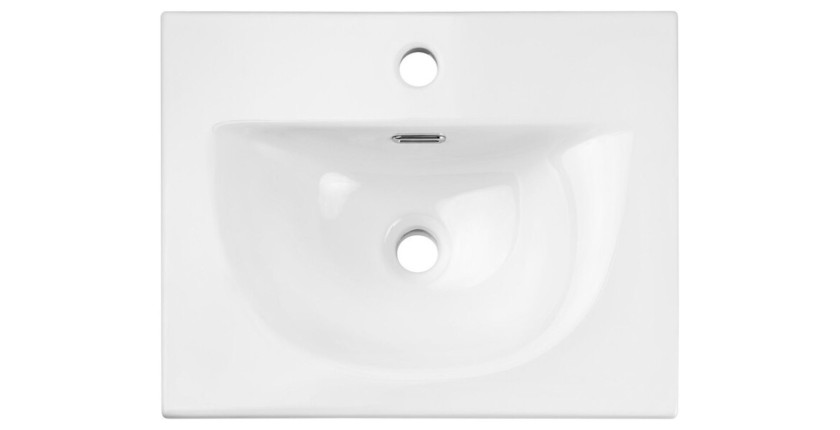 Ensemble VANO cachemire et blanc 50cm : meuble sous vasque à tiroirs rainuré verticalement + vasque encastrée blanche