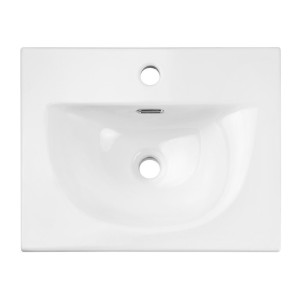 Ensemble VANO cachemire et blanc 50cm : meuble sous vasque à tiroirs rainuré verticalement + vasque encastrée blanche