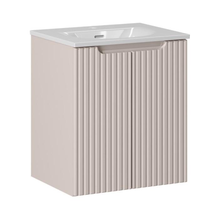 Insieme VANO cachemire e bianco 50cm: mobile sottolavabo con ante a scanalature verticali + lavabo incassato bianco