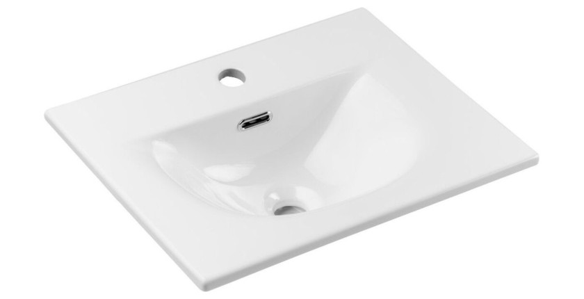 Ensemble VANO cachemire et blanc 50cm : meuble sous vasque à placards rainuré verticalement + vasque encastrée blanche