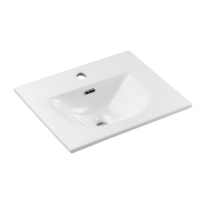 Ensemble VANO cachemire et blanc 50cm : meuble sous vasque à placards rainuré verticalement + vasque encastrée blanche