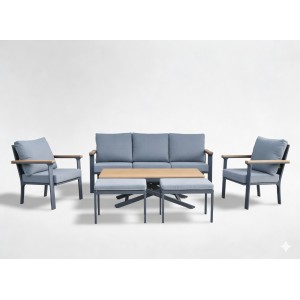 Salon de jardin 7 places aluminium teck avec table relevable – ALUMINA 