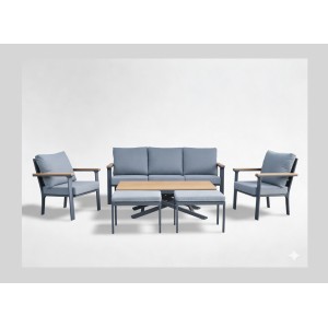 Salon de jardin 7 places aluminium teck avec table relevable – ALUMINA 