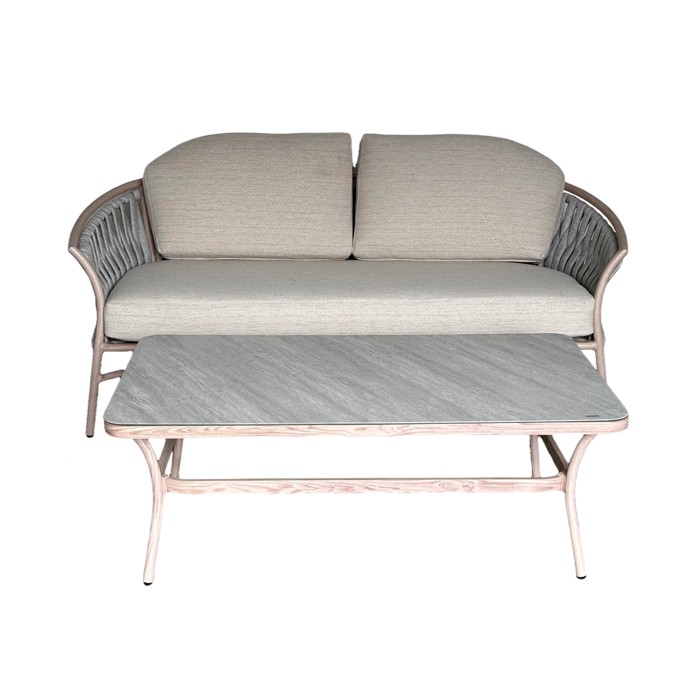Salón de jardín 4 plazas aluminio beige con cuerda y mesa baja – ROTINIA