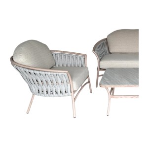 Salon de jardin 4 places aluminium beige avec corde et table basse – ROTINIA