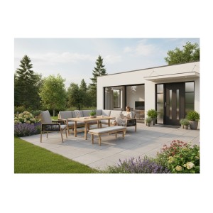 Salon de jardin d’angle 8 places aluminium marron avec banc et table basse – ALUMA