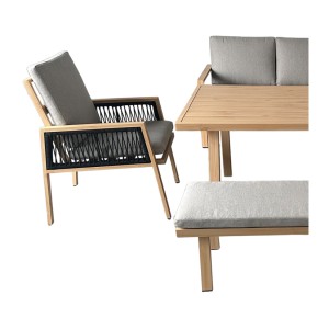 Salon de jardin d’angle 8 places aluminium marron avec banc et table basse – ALUMA