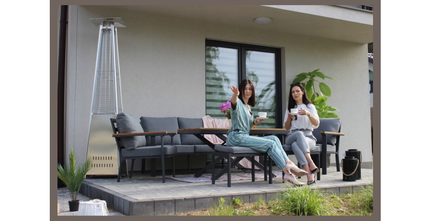 Salon de jardin 7 places aluminium teck avec table relevable – ALUMINA