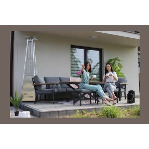 Salon de jardin 7 places aluminium teck avec table relevable – ALUMINA