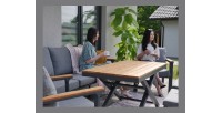 Salon de jardin 7 places aluminium teck avec table relevable – ALUMINA