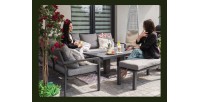 Salon de jardin d’angle 7 places aluminium gris table relevable et pouf – FERONA