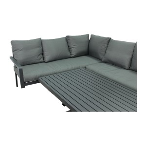 Salon de jardin d’angle FERONA 7 places avec table relevable et pouf – aluminium gris