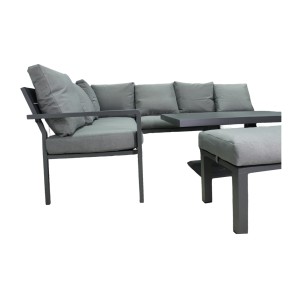 Salon de jardin d’angle FERONA 7 places avec table relevable et pouf – aluminium gris