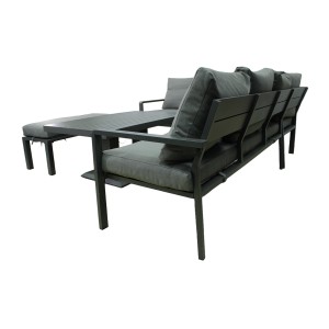 Salon de jardin d’angle 7 places aluminium gris table relevable et pouf – FERONA