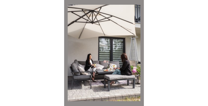 Salon de jardin d’angle FERONA 7 places avec table relevable et pouf – aluminium gris