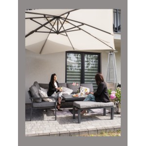 Salon de jardin d’angle FERONA 7 places avec table relevable et pouf – aluminium gris