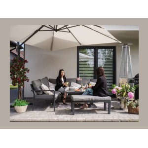Salon de jardin d’angle 7 places aluminium gris table relevable et pouf – FERONA